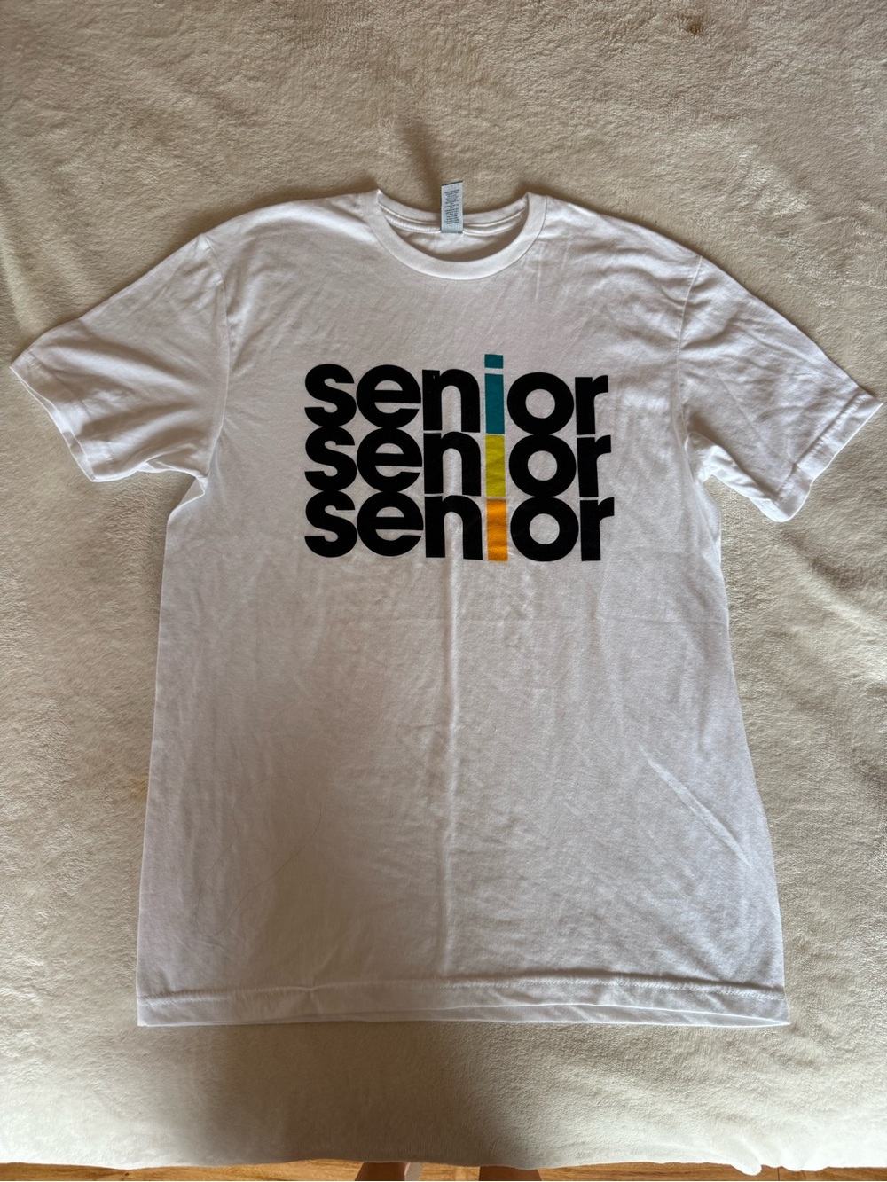 Gildan White Short-Sleeve Tee with Teal and Yellow Accent Bars